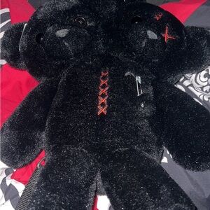 Black Plush Bear back pack with Red Stitching